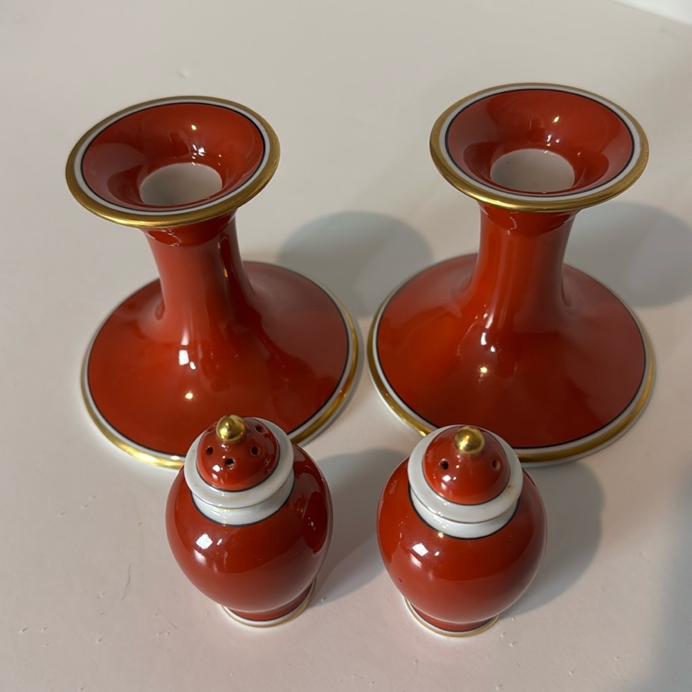 Fitz & Floyd Vintage Medallion d’Or Candle Holders and Salt & Pepper Shakers EC